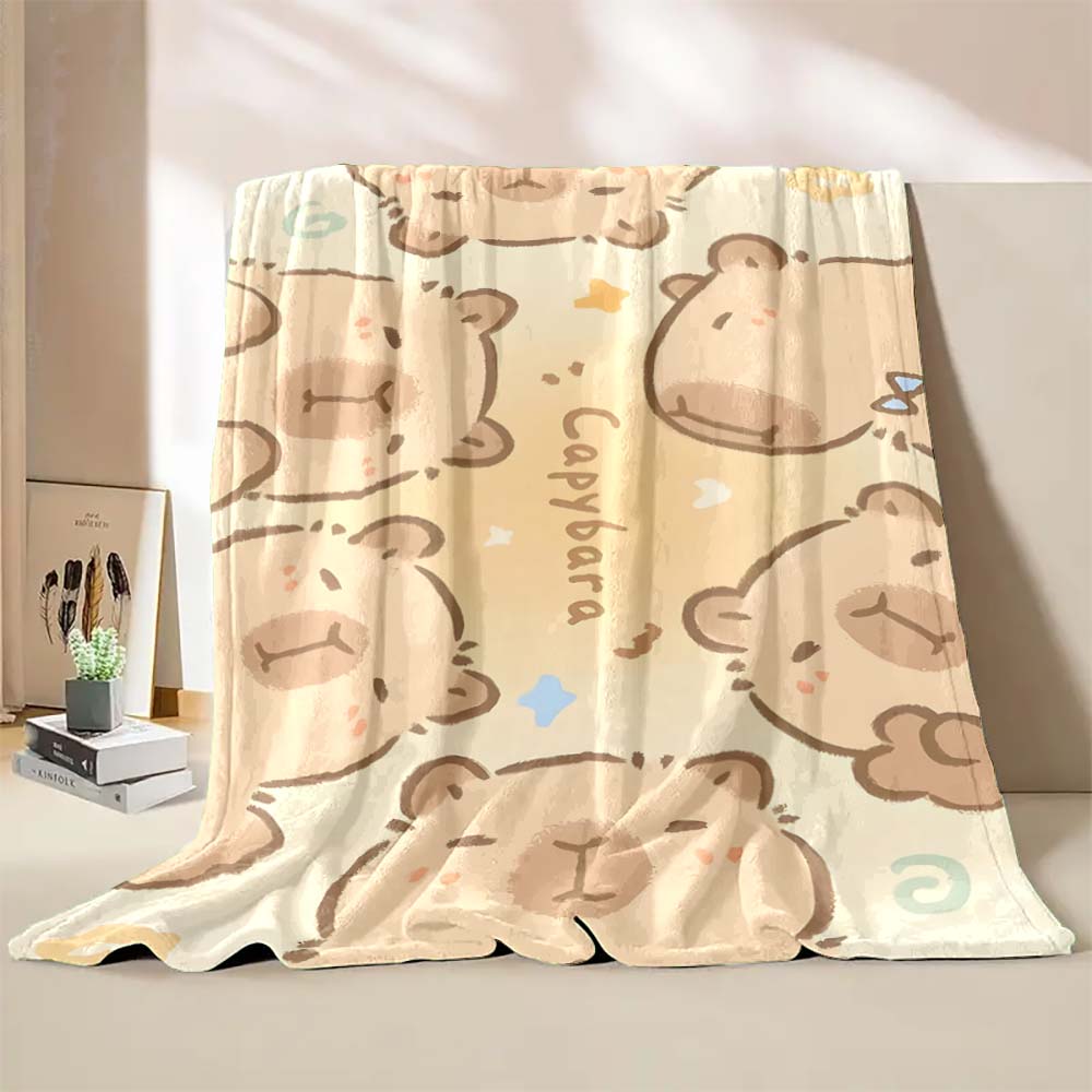 Cute Capybara Cartoon Printed Blanket Warm Soft and Comfortable Home Travel Blanket Sofa Bedding Cover Blanket Kids Holiday Gift
