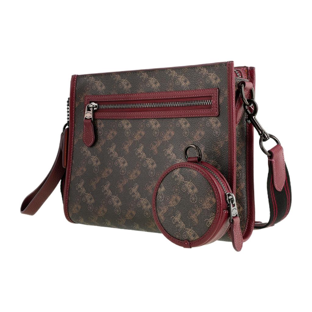 COACH Hitch Canvas With Leather Handheld Shoulder Bag, Crossbody Bag Medium Mens Dark Brown Monogram