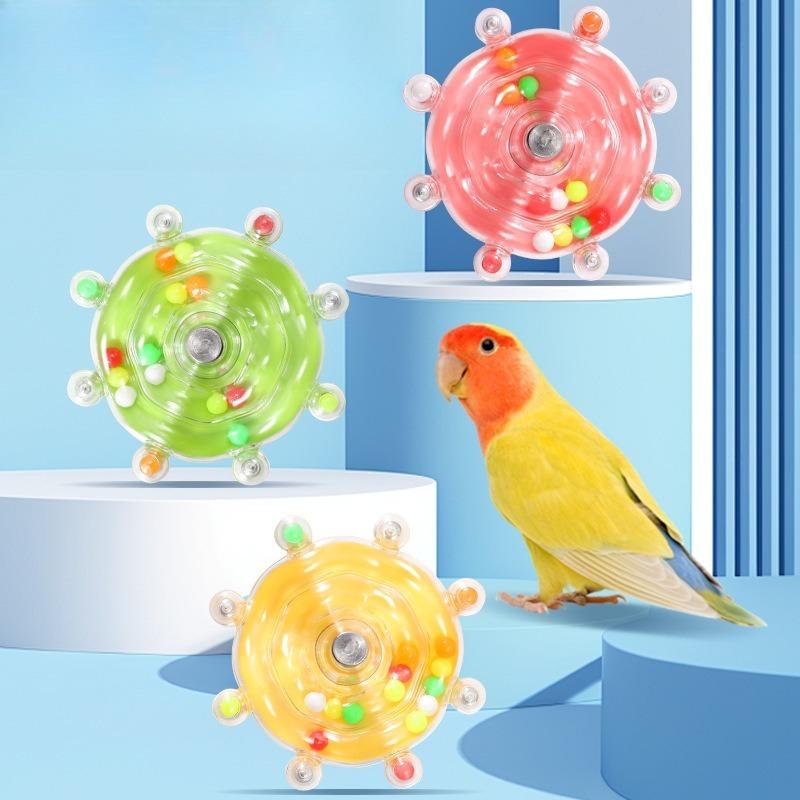 1pc Parrot flying saucer spinning music colorful pearl rice runner pet toy decompression bird fun safe and healthy transparent