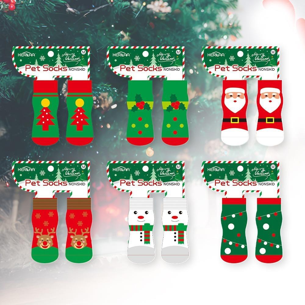 Christmas Dog Socks Elk Snowman Small and Medium Dogs Pet Socks Non-slip Foot Cover Christmas Supplies Pet Products