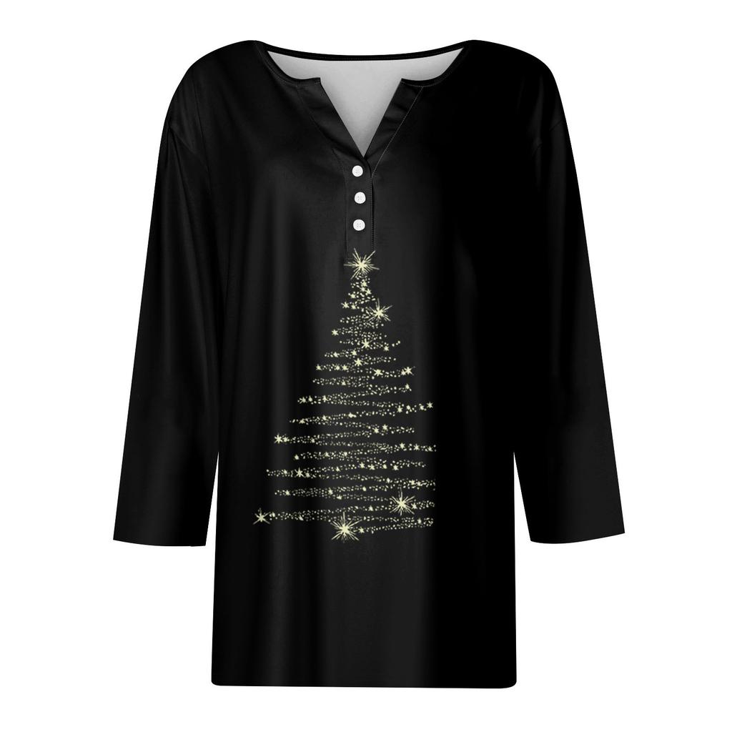 Γυναικείο μπλουζάκι μπλουζάκι με τύπωμα κουμπιού μανίκι 3/4 Καθημερινή μόδα για Σαββατοκύριακο Basic V-λαιμόκοψη κανονικό μπλουζάκι