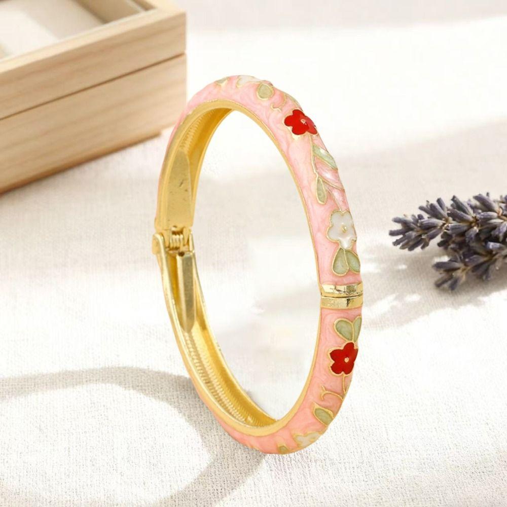 Flower Pattern Blossom Enamel Bracelet Rustic Style Women Bangle Vintage Bracelet  Student