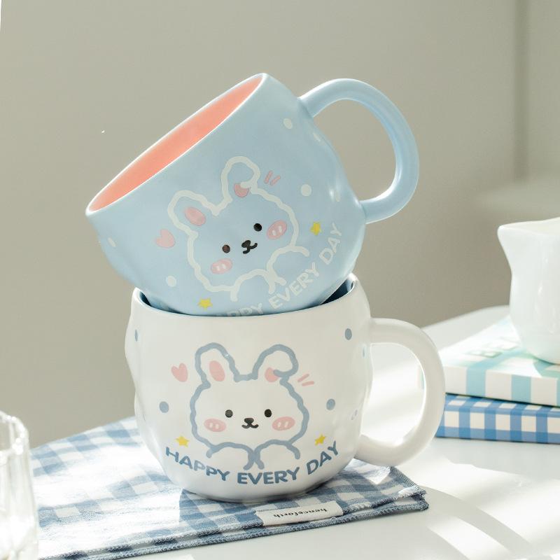 Soft and Cute Rabbit Ceramic Cup High looking Mug Couple Home Breakfast Milk Cup Cute Girls Ceramic Water Cup