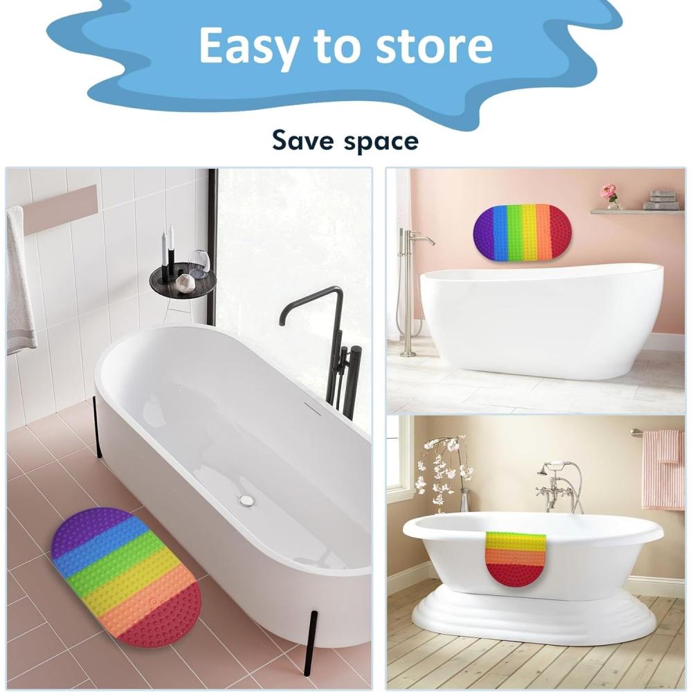 Colorful Silicone Bathtub Non-slip Mat with Suction Cup and Pressable Bubble, Soft and Foldable, Machine Washable Shower Mat