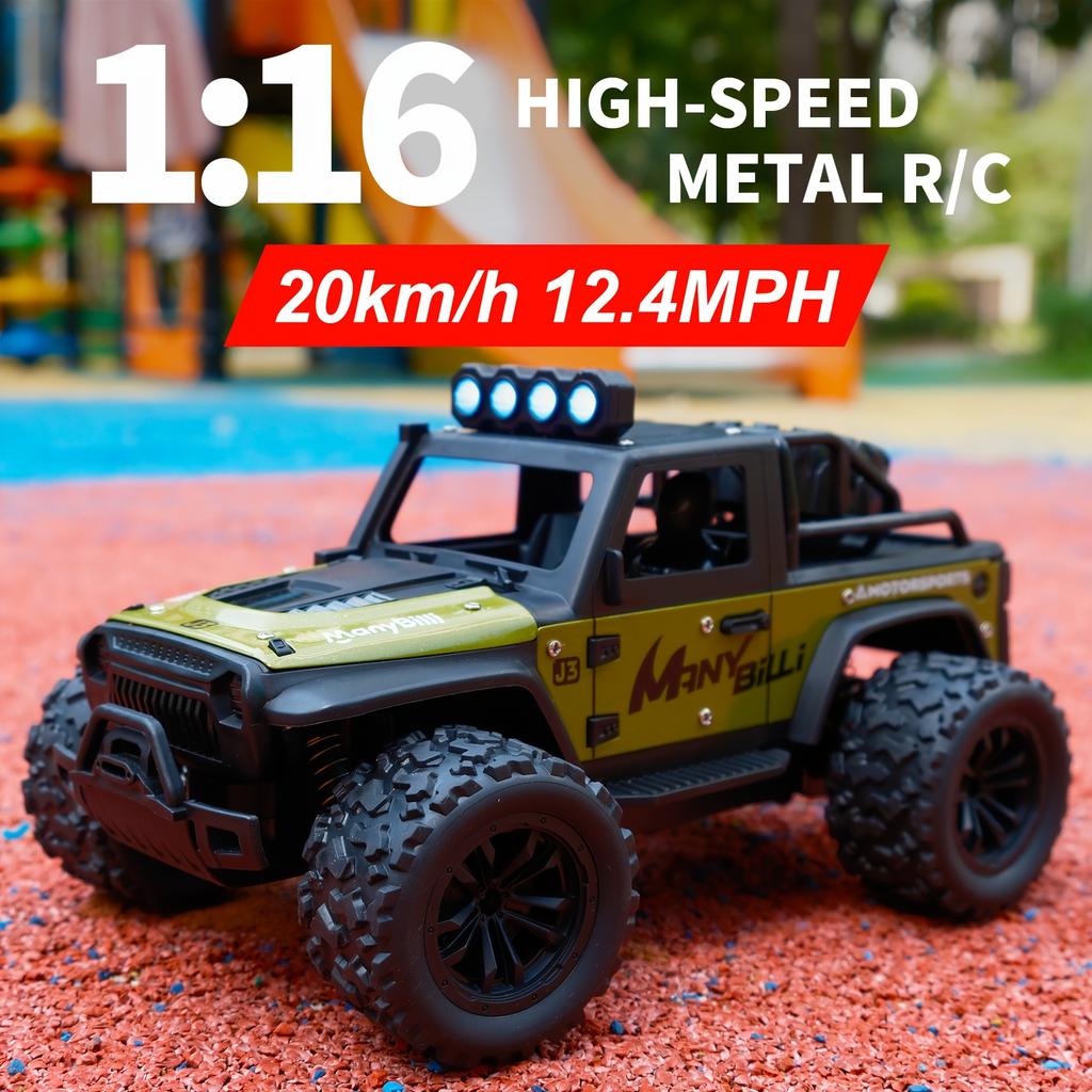 1:16 Scale Metal Remote Control Cars 2WD High-Speed RC Vehicle 20Km/H 2.4Ghz With Light RC Car For Kids Boys Gifts