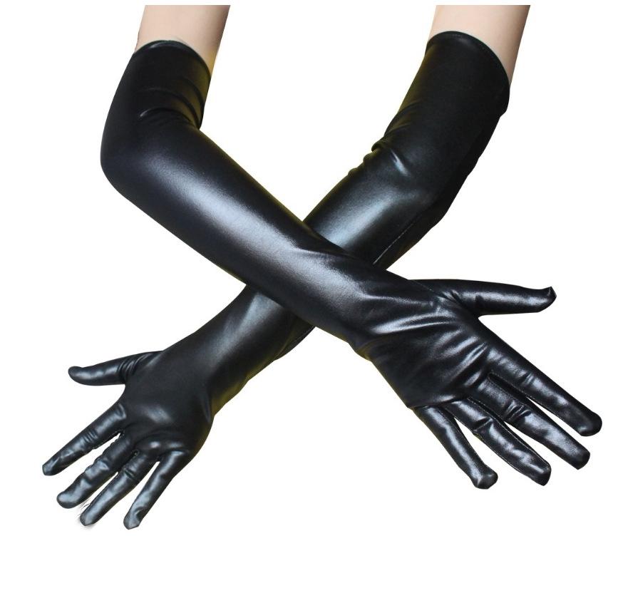 

Black Patent Leather Nightclub Performance Gloves One Size