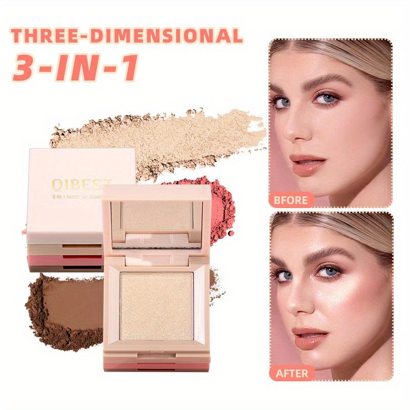 3 w 1 rozświetlacz do twarzy i paleta do konturowania różem Pearl Polarising Stereo Matte Finishing Powder Natural Waterproof Eye Shadow Makeup Palette