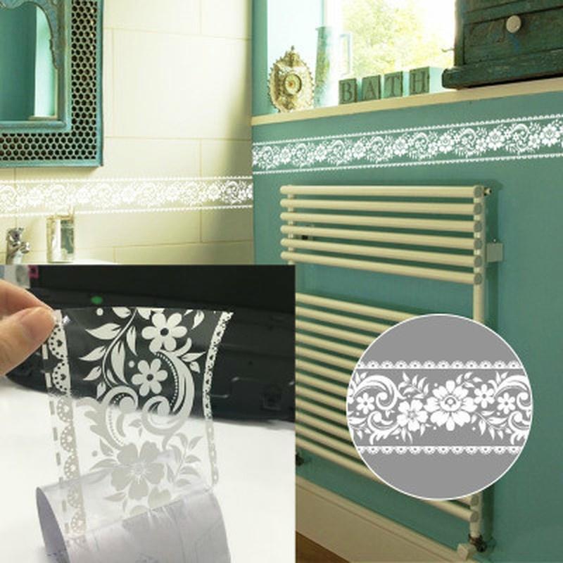 Adesivi murali con fiori in pizzo da 10 cm * 10 m Adesivo impermeabile per finestre da parete Linea di cintura Decorazione domestica