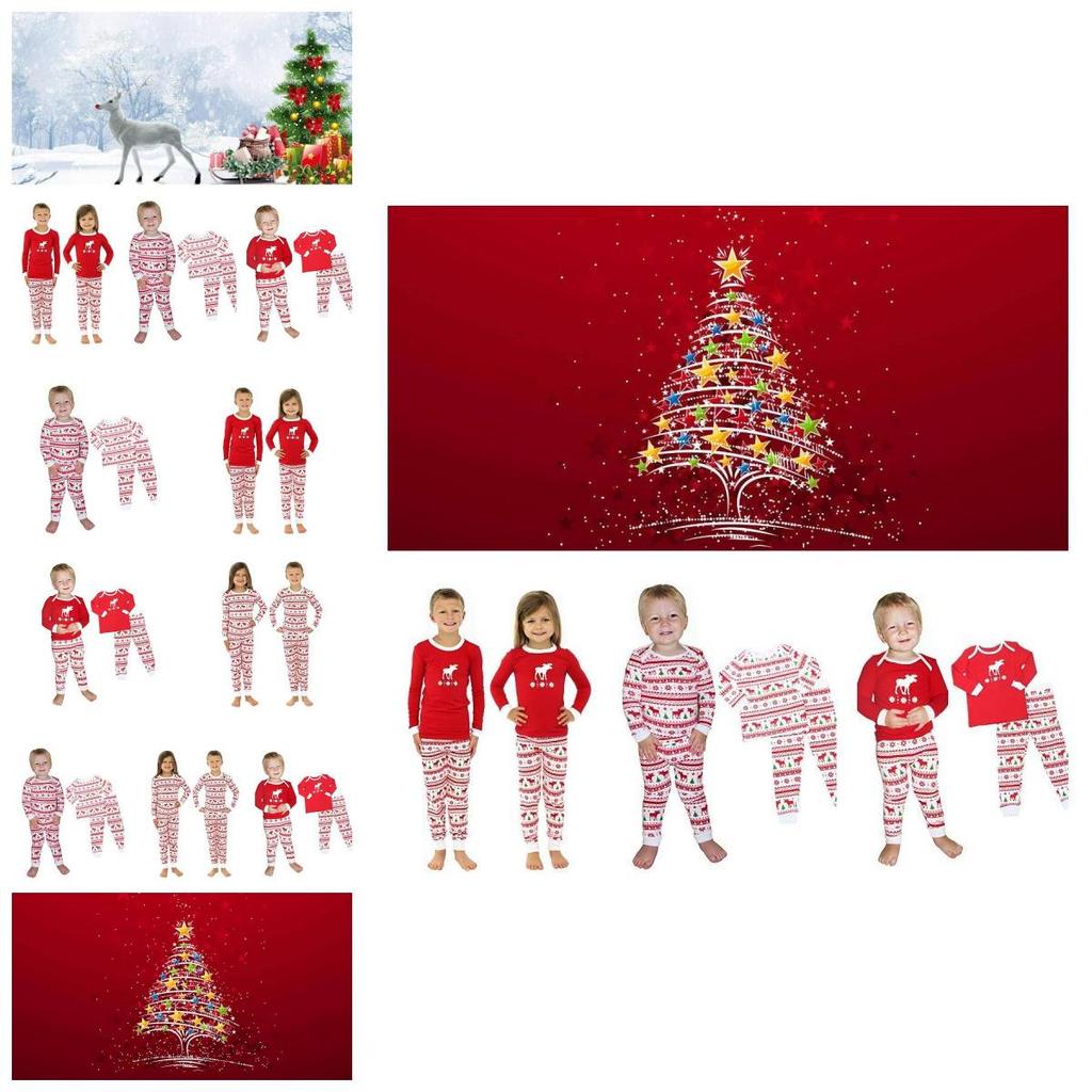 European And American Printed Christmas Home Clothing Suit For Parents And Children