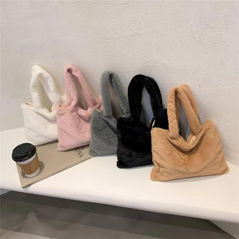 Cute Shoulder Bag Plush Shopper Bag Versatile Underarm Handbag  Female