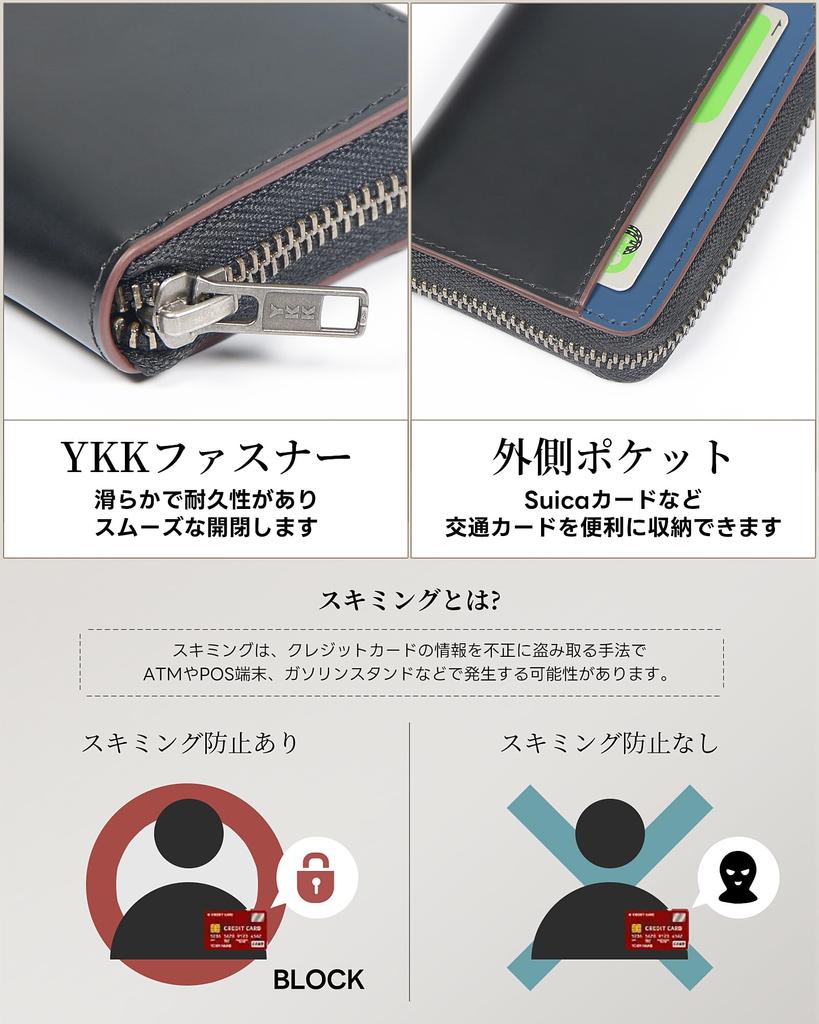 LUOLUO Credit Card Case Tochigi Leather Card Case Card Holder Skimming Prevention Genuine Leather Large Capacity Bellows Coin Case YKK Zipper Red