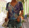 T-shirt con Volto Astratto Tasca Finta Stampa 3D T-shirt da Donna Scollo a V Manica Corta T-shirt Casual Y2K Top Harajuku Abbigliamento Femminile