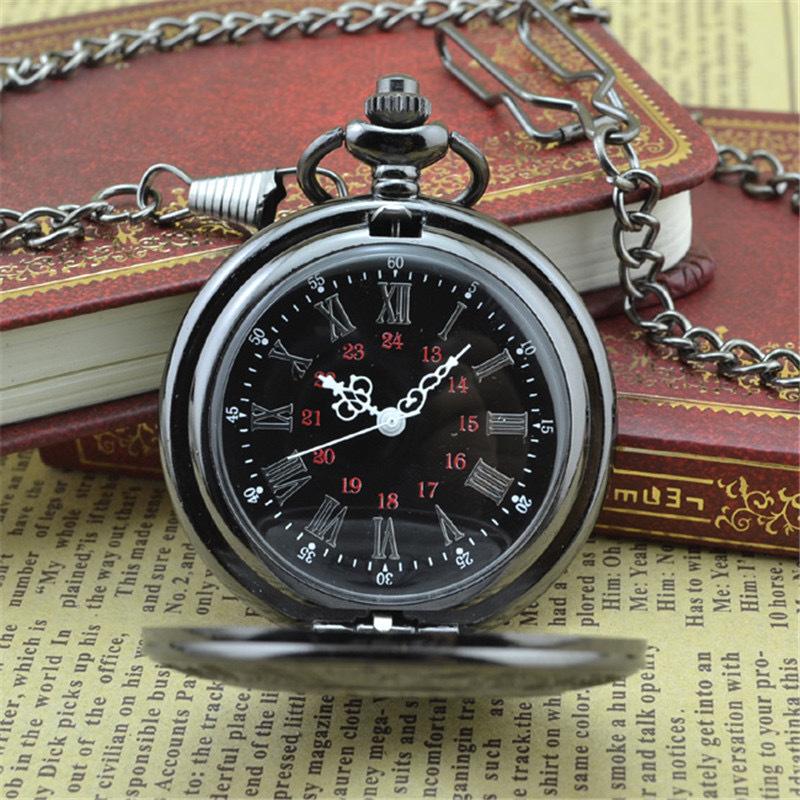 Large Black Decorative Romagna Double Display Pocket Watch Retro Necklace Men'S Alloy Pocket Watch