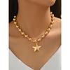 Shiny CCB Golden Large Round Ball Beaded Choker Necklace Bold Chunky Five-Pointed Star Pendant Statement Jewelry for Women