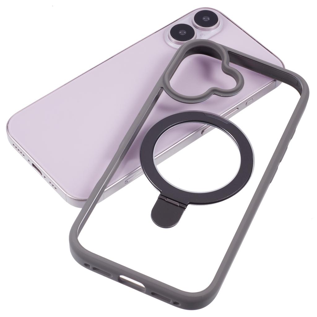 For iPhone 16 Plus Case Magnetic Kickstand PC+TPU Clear Back Phone Cover