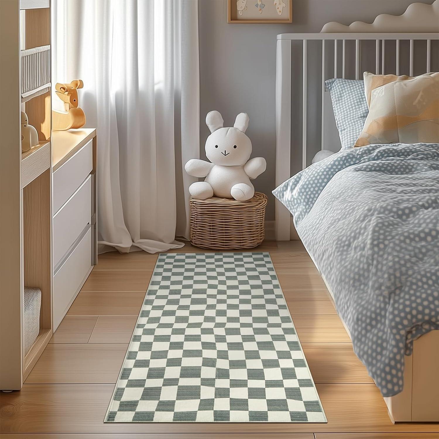 

Прикроватный ковер для спальни Длинный ковер-дорожка Цветной клетчатый напольный коврик Мягкие пушистые коврики для ног Милые ковры для украшения дома для девочек 40x120cm