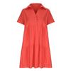 Summer Loose Color Lapel Casual Short Sleeved Cotton Linen Dress