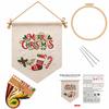 DIY Embroidery Kit Christmas Scene Triangle Wall Hanging Flag Beginner Printed Canvas Hoop Needle Thread Organizer Decor