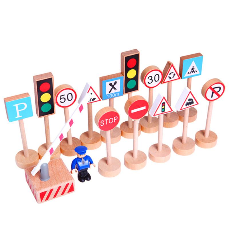 16PCS Colorful Wooden Street Traffic Signs Parking Scene Kids Children Educational Toy Set for Kids Birthday Gift