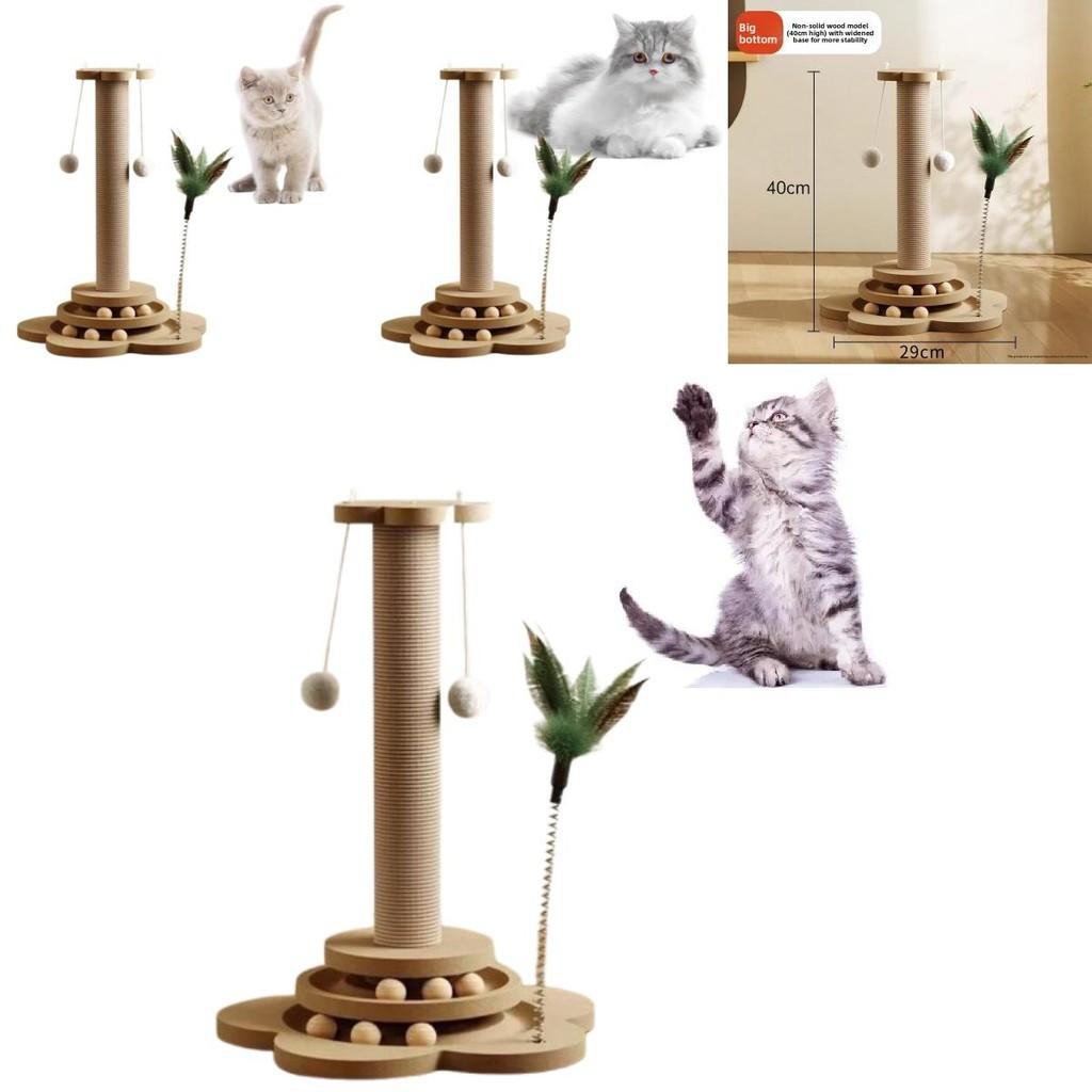 Wooden Cat Scratcher With Rope Play Toy For Pet Enrichment And Entertainment