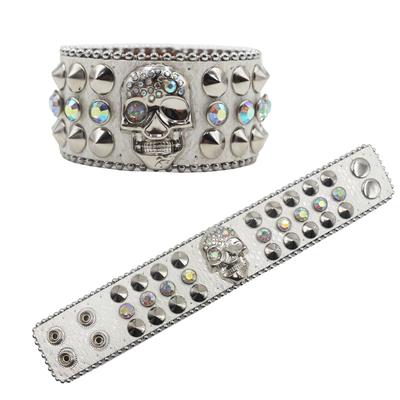 American Rhinestone Rivet Bracelet, Skull Decorated Punk Gothic Personalized Jewelry