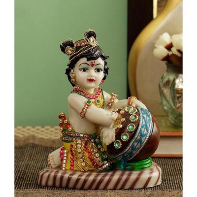 Statuetă Idol Lord Krishna Makhan Chor Piesă de Expoziție (19 x 15 x 9 cm) - Obiecte de decor pentru decorul casei, sufragerie