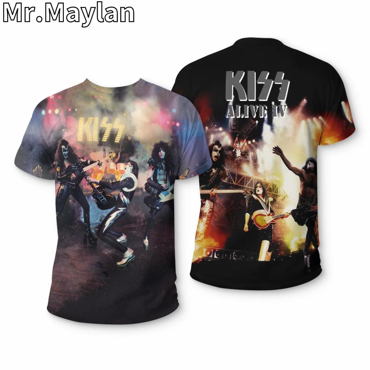 

Летний топ с круглым вырезом и 3D-принтом рок-группы Kiss, модная повседневная мужская футболка с коротким рукавом XL