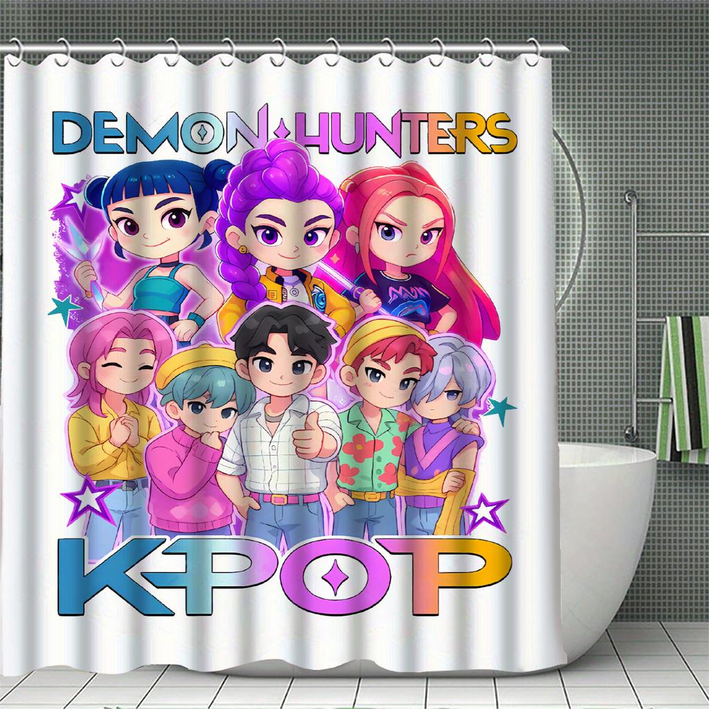 K-POP D-Demon H-Hunters Sprchové závěsy Omyvatelná tkanina Polyester Pro vanu Umění Koupelnová dekorace S háčky Vodotěsný závěs