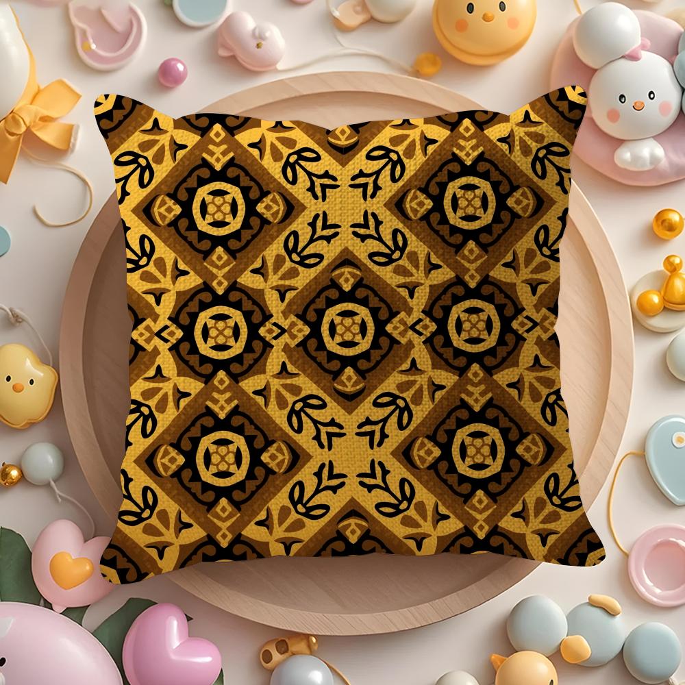 Luxury Golden Pattern Cushion Cover DoubleSided Printed Organic Linen Pillow Cover Decorative for Sofa Home