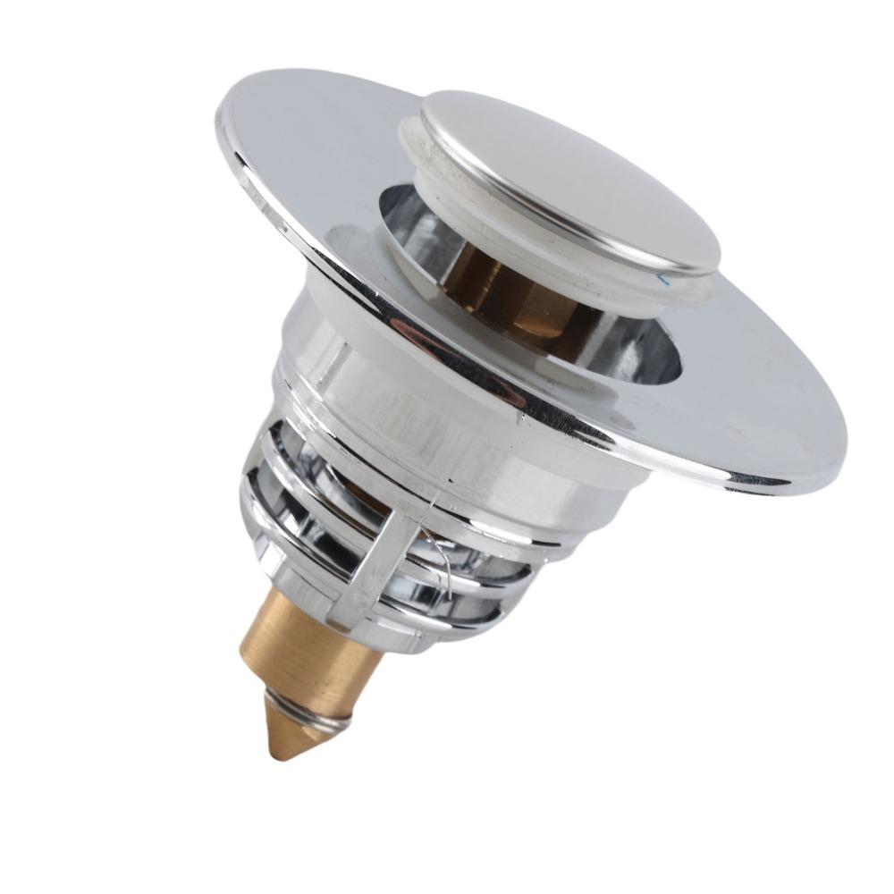 2 Pack Push Button Sink Stopper Stainless Steel Anti-Clog Basin Drain Strainer Fit for 1.34in to 1.57in Drain Holes Silver