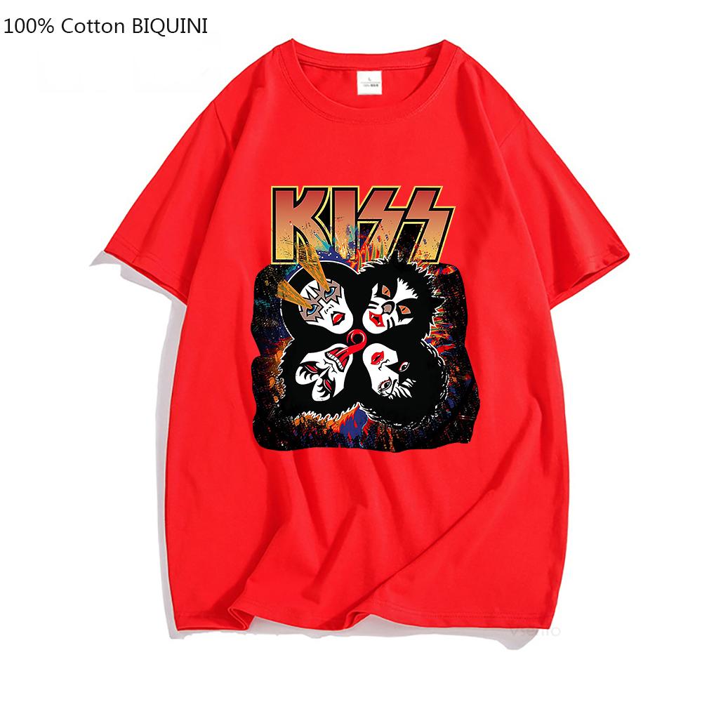 New T Shirt Black Tops for Men KISS Rock & Roll T-Shirt Heavy Metal Band Merch 100% Cotton Tshirt for Male/Female Punk Goth Tops
