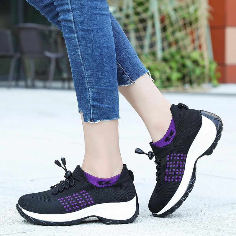 Women's Walking Shoes Fashion Sock Sneakers Mesh Breathe Comfortable Nursing Trainers Casual Platform Loafers Non-Slip Elevator