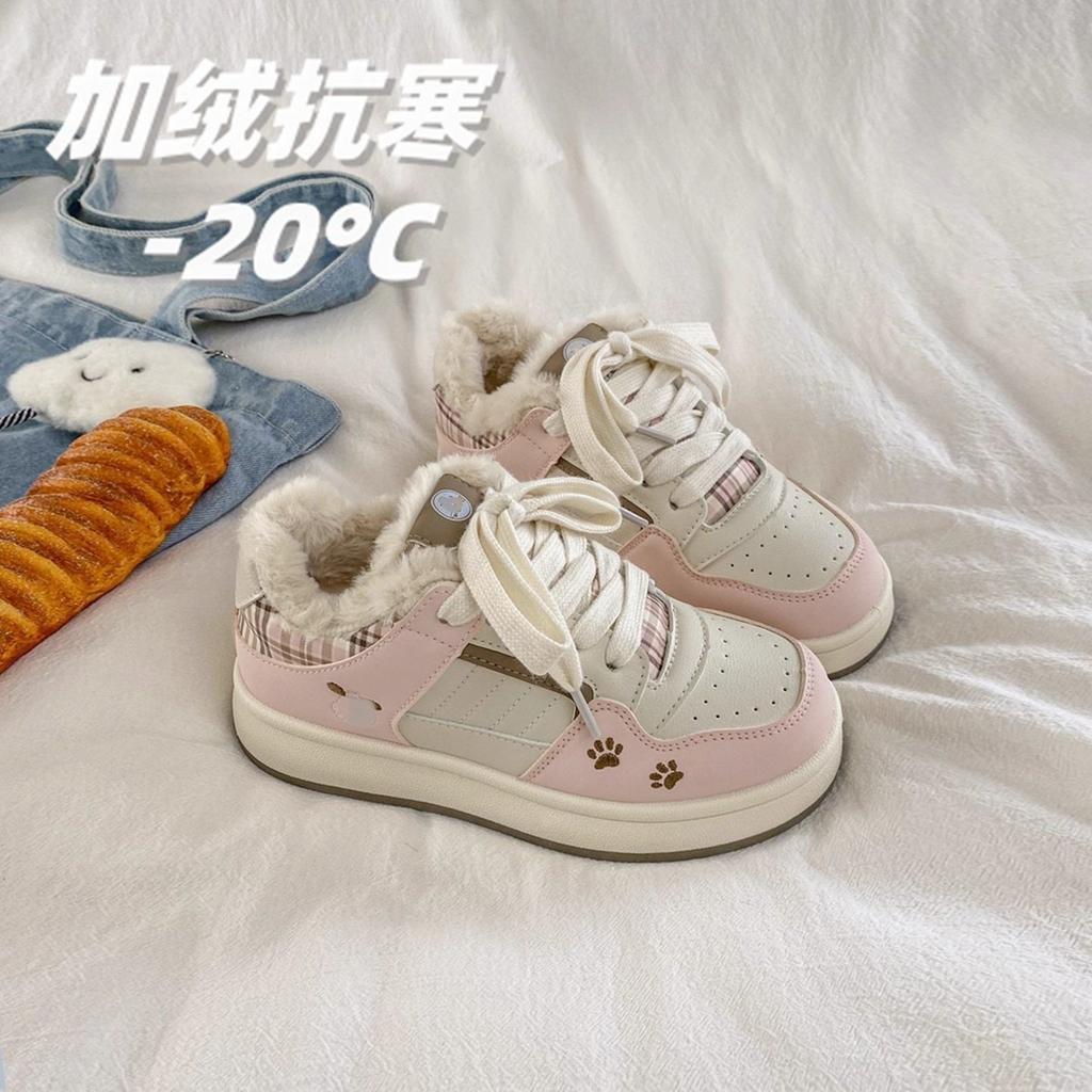 Winter velvet warm thick-soled little white shoes  new niche two cotton board shoes student casual bread