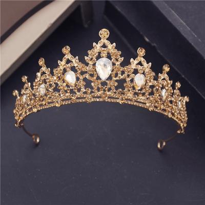 Barokní Kovové Žluté Křišťálové Tiáry a Koruny Čelenka Princeznovská Pokrývka hlavy Párty Narozeniny Svatba Vlasové Šperky Soutěžní Ozdoba
