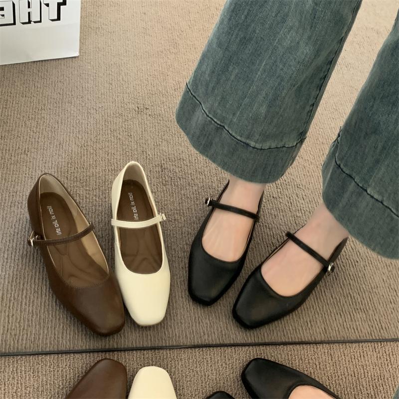 Mary Jane Enkelsko Sko med tykk hæl Elegant Klassisk Retro Firkantet tå Komfortabel Myk Lavt utsnitt Lav hæl Damesko
