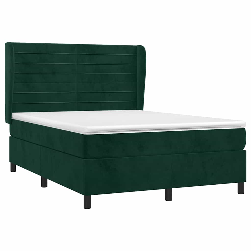Boxspring Bed with Mattress Dark Green 140x190 cm Velvet