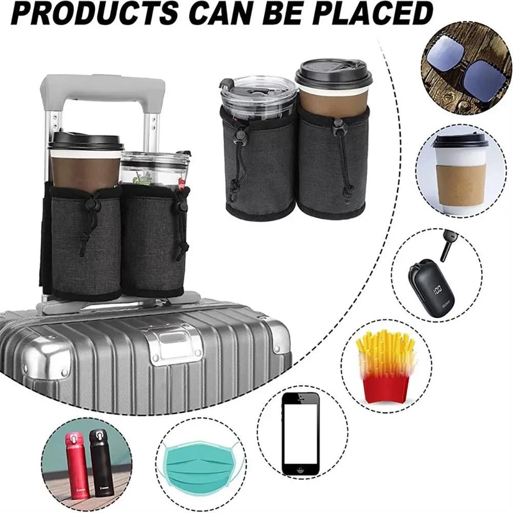 Luggage Handle Water Bottle Holder Bag Dual Cup Storage Pouch Adjustable Drawstring Drink Carrier For Travel Suitcase Use