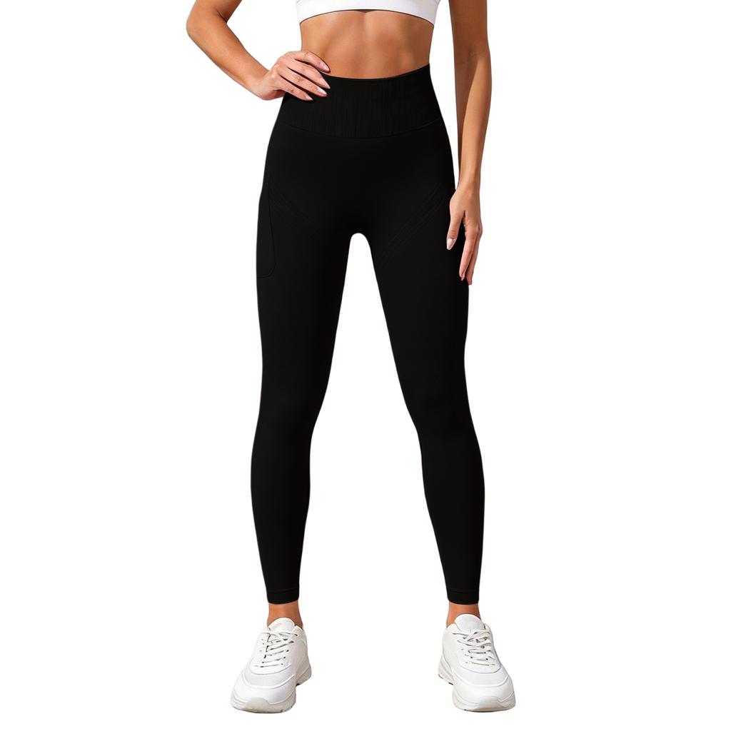 Nahtlose High-Waist Fitness-Leggings mit Bauchkontrolle und Po-Lifting-Effekt Taschen-Design Dehnbare Yoga-Hose für Damen