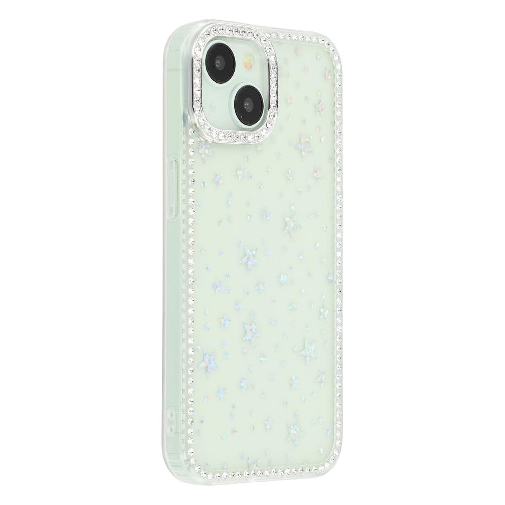 For iPhone 15 Case Rhinestone Edge Glitter Back TPU+PC IMD Phone Cover