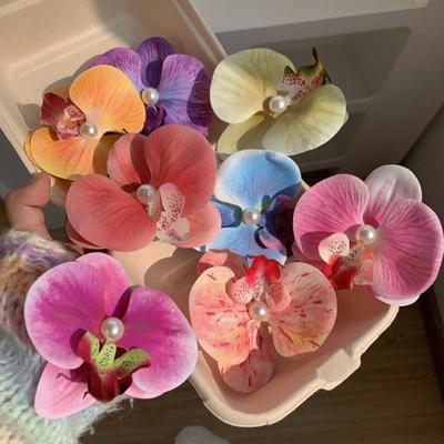 Korean Sweet Orchid Hair Clip For Woman Artificial Flower Hairpins Hair Barrettes Clip Wedding Party Headwear Accessories Gifts
