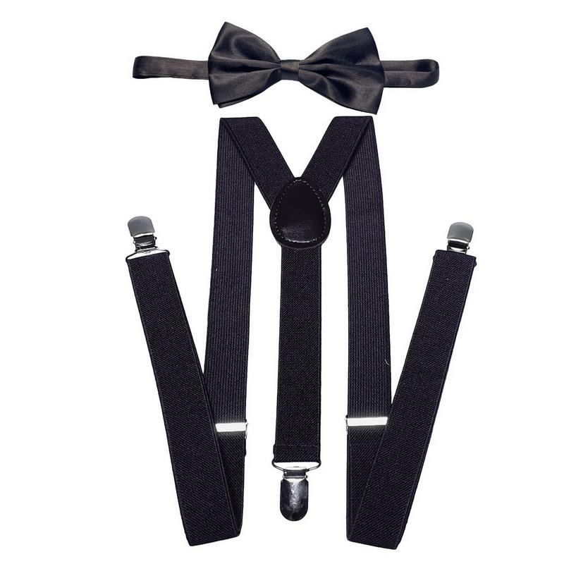 Ensemble classique de bretelles et nœud papillon, bretelles élastiques réglables en Y de 2,5 cm de large avec 3 clips, nœud papillon tissé pré-noué de 12 cm, taille unique pour hommes et femmes