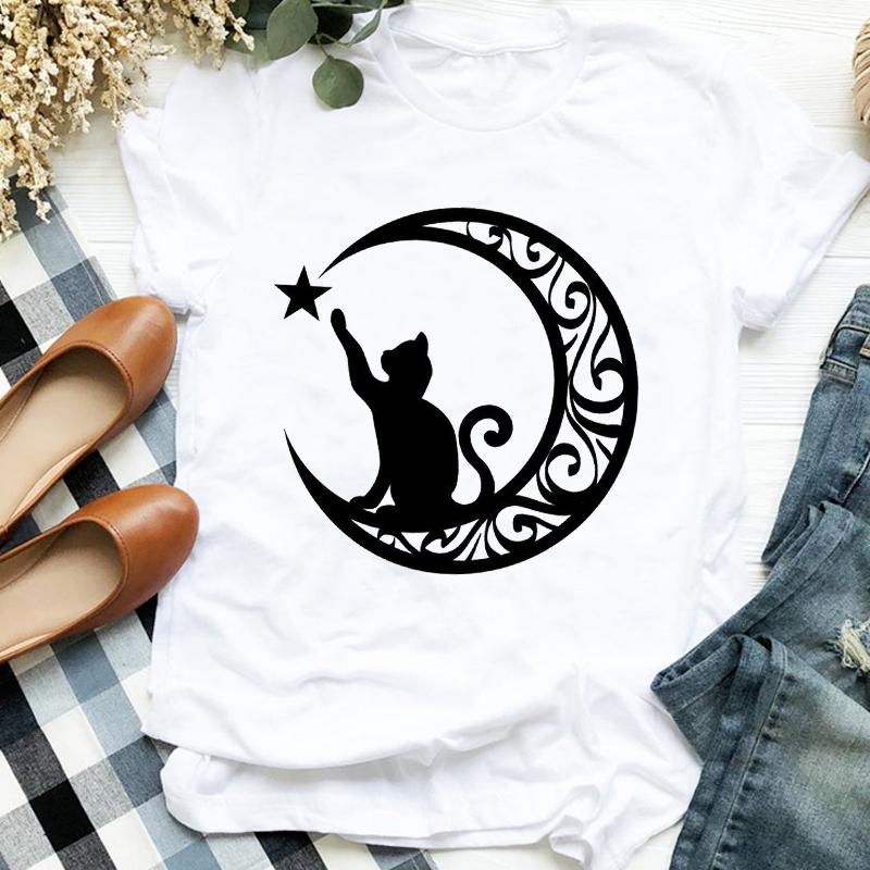 Women Lady Casual Cat Letter Funny 90S Style Cute Print Shirt T Tee For Womens Clothes