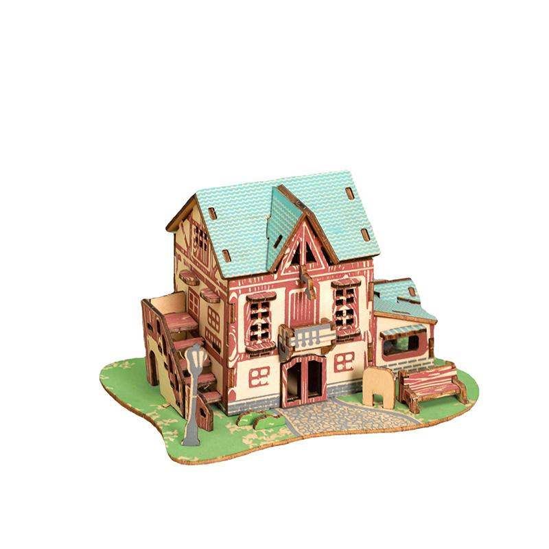 Laser Cutting DIY Houses Villas Building 3D Wooden Puzzle Toy Assembly Model Kits Desk Decoration for Children's Gift