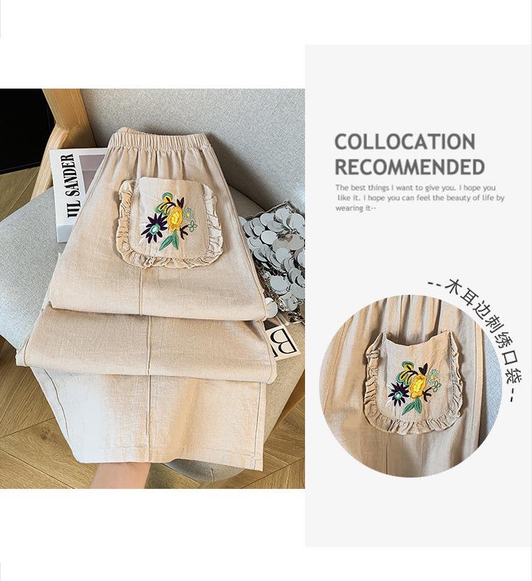 Japanese Mori Girl Embroidered Cotton Linen Wide-Leg Crop Pants - Summer Casual Wear for Women