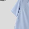 INCERUN Summer Men Stand Neck Short Sleeve  Splits Casual Long T-shirts Tee