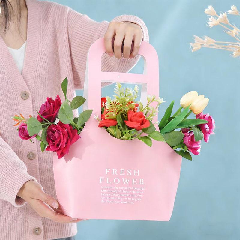 Foldable Waterproof Flower Bag Letter Box Kraft Paper Gift Bags 3Pcs Handbag