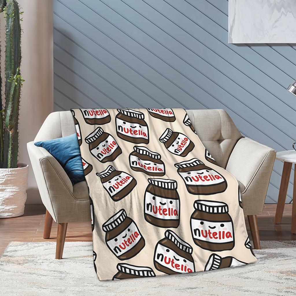 Cartoon Nutella Flannel Blanket - Hazelnut Spread | Soft Tear-Resistant | All-Season Home Decor & Playful Gift