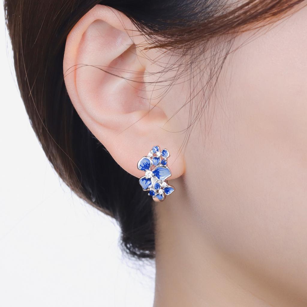 Orstarry Original 925 Sterling Silver Blue Iris Flower Earrings Women Hoop Earring Anniversary Jewelry Trendy Gifts