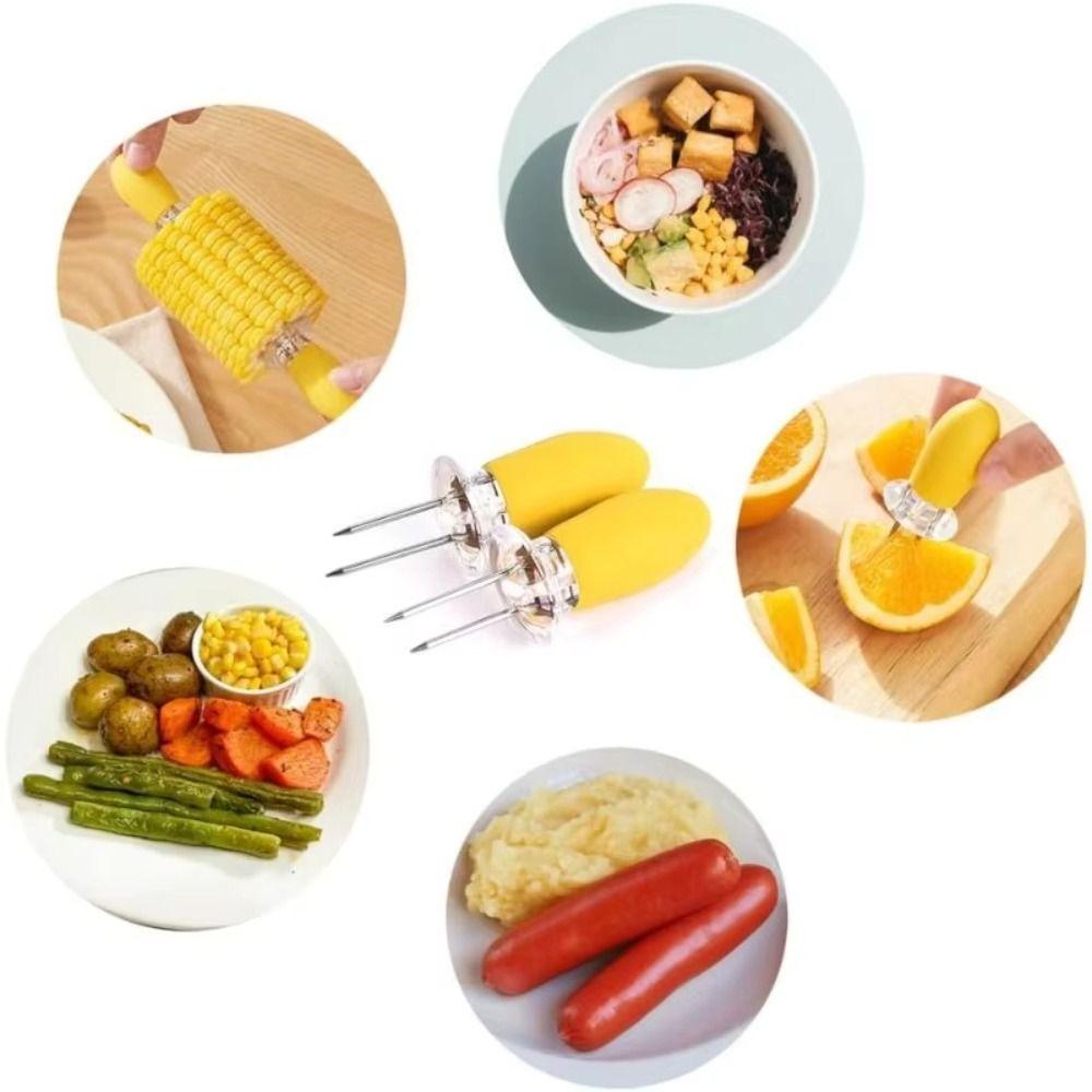 1 Pair Heat-insulated Anti-scalding Corn Fork Corn Cob Holders  For Home Cooking BBQ Camping