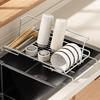 Stainless Steel Expandable Sink Drainer Rack with Filter Mesh Kitchen Dish Drying Organizer for Plates Bowls and Cups